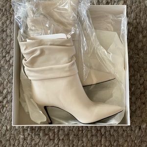 Cream White Real Leather Booties Size 6.5 (37)